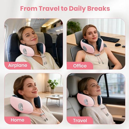 Medicane Pink Neck Travel Pillow with Massage, Neck Massager with Heat & Gentle Vibration Massage with Ergonomic Foam,Perfect for Airplane,Car,Office,Pain Relief,Sleeping,Traveling,Long Flight - color: Pink