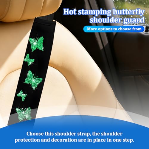 Car Seat Belt Covers, 2PCS Butterfly Soft Vehicle Seatbelt Shoulder Strap Pad Cushions, Comfortable Automotive Interir Harness Pad, Universal for SUV Automobile Truck (Green) - color: Green