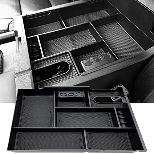 Compatible with Toyota Tundra Accessories Center Console Tray Organizer for Tundra 2014-2020 2021 Insert ABS Armrest Box Secondary Storage (Black) - color: Black