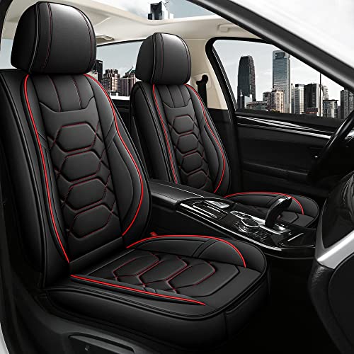 Pariitadin Leather Car Seat Covers Front Pair, Waterproof Faux Leather Seat Covers for Cars, Non-Slip Car Interior Covers Universal Fit for Most Cars Sedans Trucks SUVs, Black/Red - color: BLACK/RED, size: FRONT SET