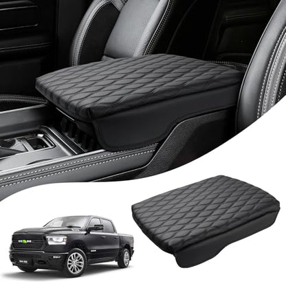 Autorder Center Console Cover for 2019-2025 2026 Dodge Ram 1500/2500/3500 Accessories Armrest Cushion Cover Nappa Leather Middle Console Covers Console Cushion Pad Anti-Scratch(Bucket Seat Only) - size: 19-25 Dodge Ram