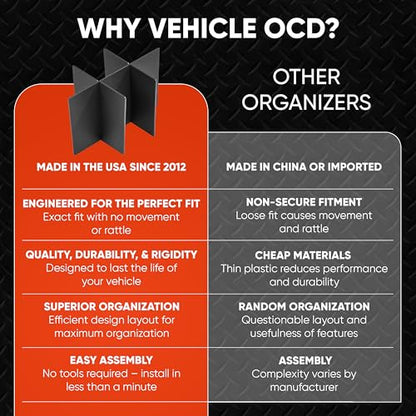 Vehicle OCD - Center Console Organizer for Toyota RAV4 (LE, XLE, Adventure ONLY) (2013-2018) - Made in USA - SLX108 - size: 2013-2018