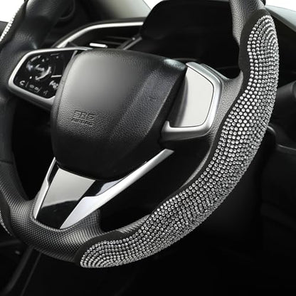 West Llama Diamond Bling Car Steering Wheel Cover with Crystal Rhinestones,3PCS Segmented Steering Wheel Protector,Universal for 99% Cars for Women(Black with White Diamond) - color: Black with White Diamond Rhinestones