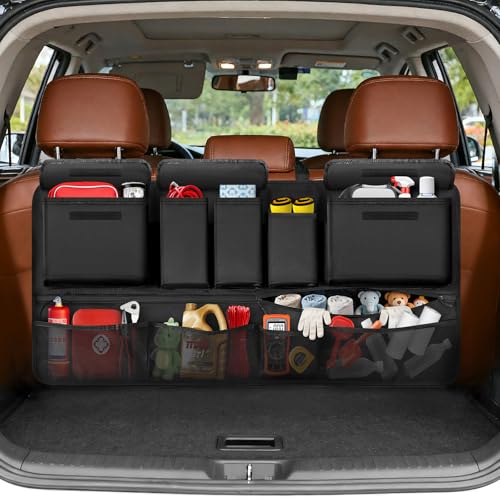 Trunk Organizer for SUV, 35.5" x 18.2" Large Capacity Car Organizers and Storage, Backseat Hanging Storage Bag with 10 Pockets, Adjustable & Waterproof Car Interior Accessories for SUV Truck MPV - style: L