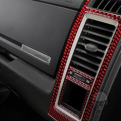 Premium Real Carbon Fiber Central Control Both Side Air Vent AC Outlet Frame Headlight Panal Covers Compatible with Dodge Ram 1500/2500/3500 2013 2014 2015 2016 2017 2018 Interior Accessories Red - color: Red 2