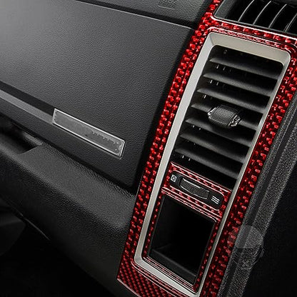 Premium Real Carbon Fiber Central Control Both Side Air Vent AC Outlet Frame Headlight Panal Covers Compatible with Dodge Ram 1500/2500/3500 2013 2014 2015 2016 2017 2018 Interior Accessories Red - color: Red 2