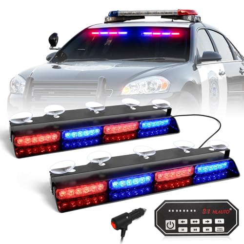 HLauto 604N Emergency Dash Strobe Lights: 2x16.8 inch Red Blue Security Light w/Take Down, 48 LED Safety Flashing Warning Hazard Interior Windshield Light Bar for Trucks Vehicles - color: #09 Red / Blue