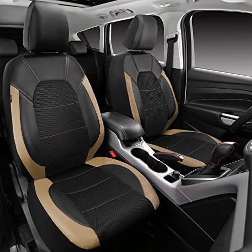 CAR PASS Leather seat Covers,Automotive Universal Sport car seat Cover Super 5mm Composite Sponge Inside,Airbag Compatible fits Most Cars, SUVs, Trucks, and Vans (Full Set,Black and Beige) - color: Black&Beige, size: Full Set