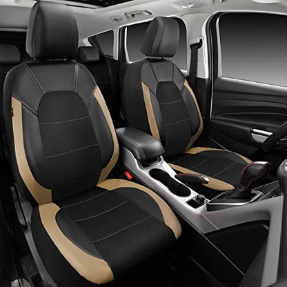CAR PASS Leather seat Covers,Automotive Universal Sport car seat Cover Super 5mm Composite Sponge Inside,Airbag Compatible fits Most Cars, SUVs, Trucks, and Vans (Full Set,Black and Beige) - color: Black&Beige, size: Full Set