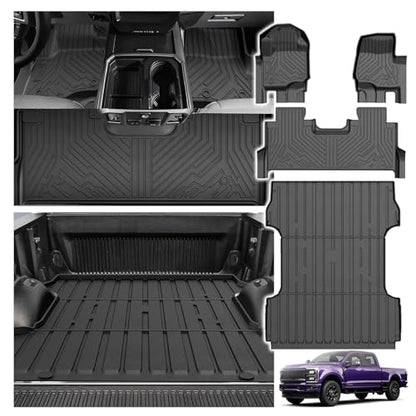 Powerty Floor Mats Truck Bed Mat for 2017-2024 2025 2026 Ford F250/F350/F450 Super Duty Crew Cab Accessories All Weather TPE Custom Fit Truck Floor Bed Liners - size: 3)Ford F250/F350/F450｜17-26｜Truck Combo Set