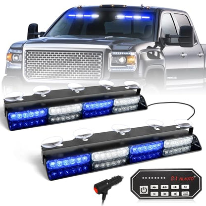 HLauto 604N Emergency Dash Strobe Lights: 2x16.8 inch Blue White Security Light w/Take Down, 48 LED Safety Flashing Warning Hazard Interior Windshield Light Bar for Trucks Vehicles - color: #07 Blue / White