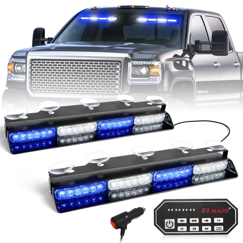 HLauto 604N Emergency Dash Strobe Lights: 2x16.8 inch Blue White Security Light w/Take Down, 48 LED Safety Flashing Warning Hazard Interior Windshield Light Bar for Trucks Vehicles - color: #07 Blue / White