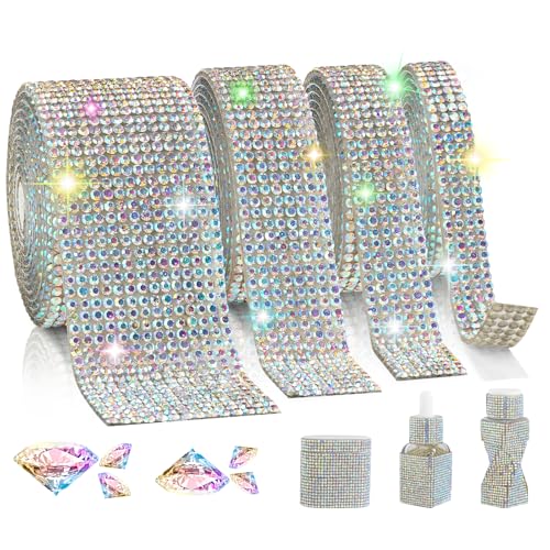 Rhinestone Ribbon Self Adhesive, 4-Yard Bedazzling Strips, 4-Rolls Rhinestone Strips for DIY Craft, Rhinestones for Crafting, Home Decor and Special Events, 4/6/8/14 Rows AB Crystal - color: 4/6/8/14 Rows AB Transparent Crystal