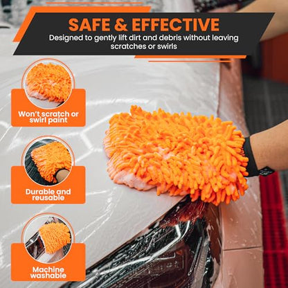 24"x36" Twisted Loop Car Drying Towel & Wash Mitt | 1200GSM Ultra Thick & Absorbent Detailing Towels | Large Microfiber Cleaning Cloth for Washing & Polishing | Micro Fiber Rags for Car Care