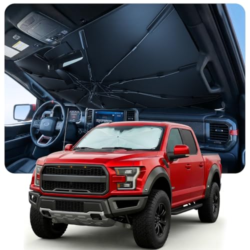 [2026 Upgraded] DooGooCoo Windshield Sun Shade Umbrella for Ford F150 [100% Sunlight Blocked, Cooling Ice Crystal] Sunshade for Car Windshield for f150 Sun Shade 2015-2026, Custom Fit for Truck F-150. - size: For Ford F150 & F-150 2015-2026