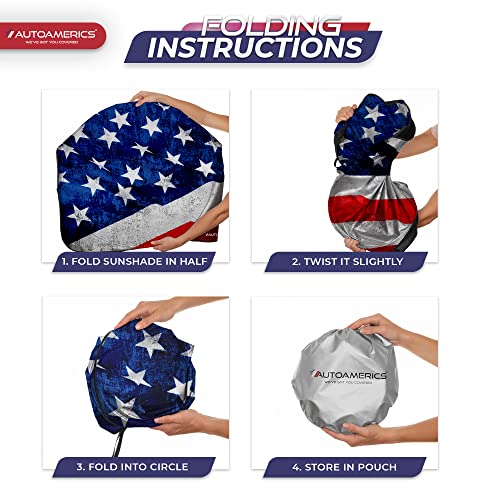 Autoamerics 1-Piece Windshield Sun Shade Grunge American Flag - 4 USA Design - Foldable Car Front Window Sunshade for Most Sedans SUV Truck - Blocks Max UV Rays and Keeps Your Vehicle Cool - Large - color: USA GRUNGE FLAG-4, size: LARGE = 64 x 33.5 inches