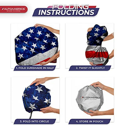 Autoamerics 1-Piece Windshield Sun Shade Grunge American Flag - 4 USA Design - Foldable Car Front Window Sunshade for Most Sedans SUV Truck - Blocks Max UV Rays and Keeps Your Vehicle Cool - Large - color: USA GRUNGE FLAG-4, size: LARGE = 64 x 33.5 inches