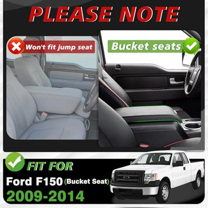 Muslogy Center Console Armrest Cover Fit for Ford F-150 F150 2009-2014 Accessories, Comfort Armrest Pad Console Lid Cushion Vegan Leather 1-Inch Extra Thick(Bucket Seat ONLY) - size: 2) 09-14 |F150| Bucket Seat, +Thick