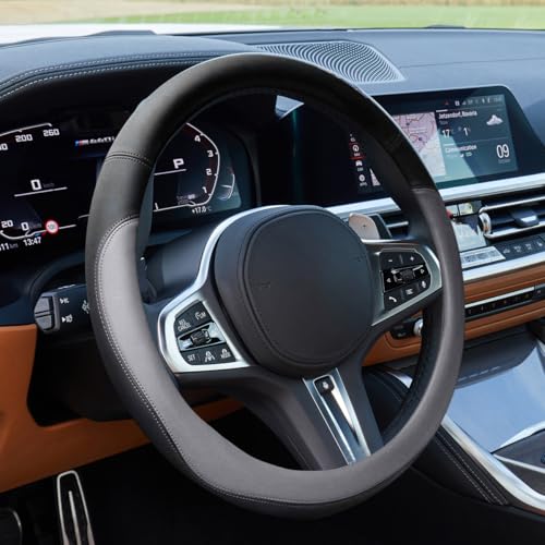 15.5"-16" Car Steering Wheel Cover, Anti-Slip Breathable Microfiber Leather Car Wheel Protector, Universal Auto Interior Heat Resistant UV Protection Accessory for Sedan SUV (Gray-16) - color: Gray-16"