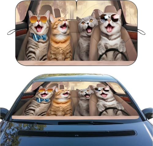 Screaming Cat Car Windshield Sunshade, Funny Foldable Front Window Sun Shade, UV Rays & Heat Blocking, Universal Fit for Sedan SUV Truck, 59" x 31.5" Automotive Interior Protector - color: color 4