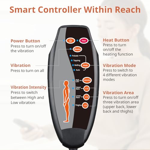 CARSHION Upgraded Length Back Massager with Heat,10 Vibration Massage Seat Cushion for Home,Heated Seat Cover Cushion for Pain Relief