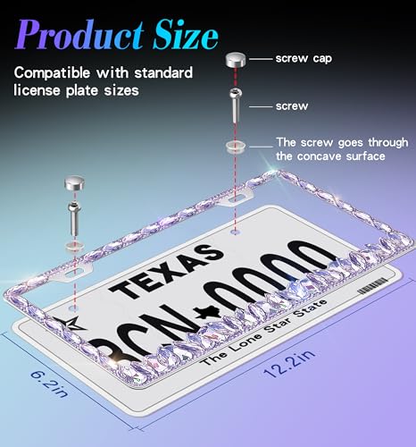 Purple Bling License Plate Frames 2 Pack Rhinestone Bling License Plate Sparkle Front License Plate Holder Cover Custom Glitter License Plate Frame Bling Car Accessories for Women - color: CPJ-03-Light Purple
