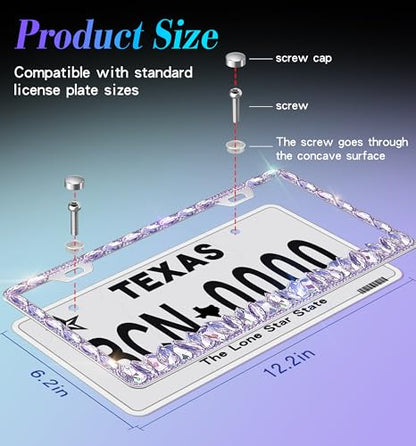 Purple Bling License Plate Frame 1 Pack Rhinestone Bedazzled License Plate Over | Holder Sparkly Diamond Glitter Stainless Steel Frame【CPJ-03-Light Purple 1 Pack】 - color: CPJ-03-Light Purple 1 pcs