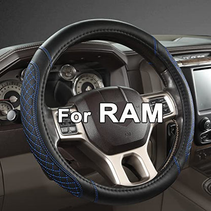 West Llama Customized Auto Car Steering Wheel Cover for Dodge RAM 1500 2500 3500, 15.5-16 inch (Diamond Quilted-Black+Blue-Large Size) - color: B-Black+Blue, size: Large Size (15 ½''-16'')