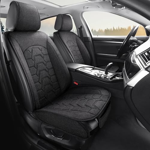 Linen Car Seat Covers Breathable Cloth Fabric Front Seat Protectors Automotive seat Covers Universal Fit for Most Cars Vans SUVs and Trucks（Black，2PCS） - color: BLACK