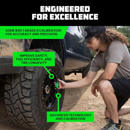 Rhino USA Digital Tire Pressure Gauge 150 PSI, 4 Ranges, Ergonomic Design w/Lighted Nozzle & LCD Backlit Display - Certified Accurate Readings, Best Digital Gage (Green) - color: Green