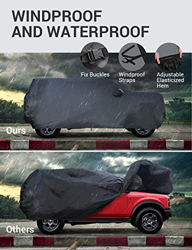 Proadsy Car Cover Compatible with Ford Bronco 4 Door 2021-2024 2025 2026 Windproof All Weather Waterproof Sun Rain UV Dust Snow Protection Outdoor Covers - size: Ford Bronco 4 Door