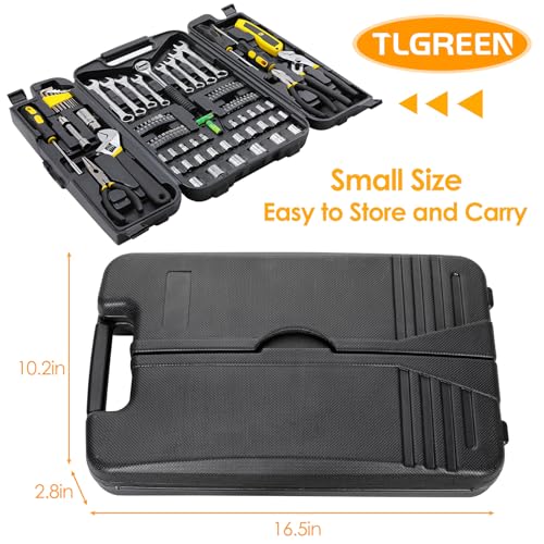 TLGREEN 95 Piece Tool Set, Tool Kit, Mechanics Tool Set, Portable Toolbox with Adjustable Wrench Pliers Socket Bits, with Plastic Toolbox Storage Case, for House Apartment Garage (Yellow) - color: Yellow