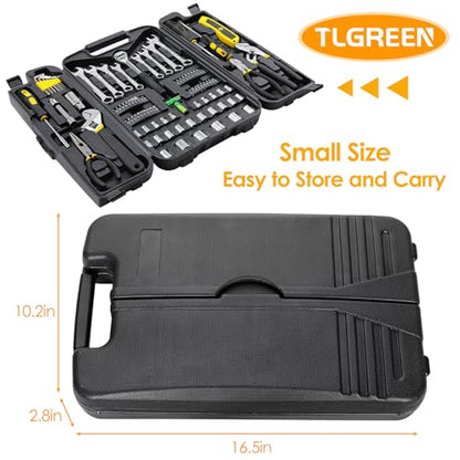 TLGREEN 95 Piece Tool Set, Tool Kit, Mechanics Tool Set, Portable Toolbox with Adjustable Wrench Pliers Socket Bits, with Plastic Toolbox Storage Case, for House Apartment Garage (Yellow) - color: Yellow