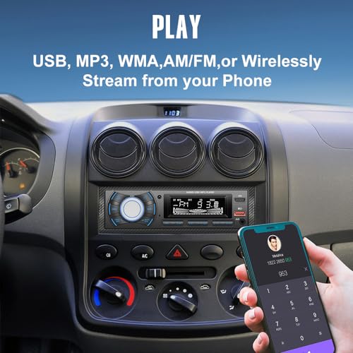 Kunfine Audio Systems Car Stereo - Single Din, Voice Control, Bluetooth, No CD DVD Player, FM Radio Receiver, Wireless Remote Control, MP3, 2 USB(2.1A Charger), Aux-in