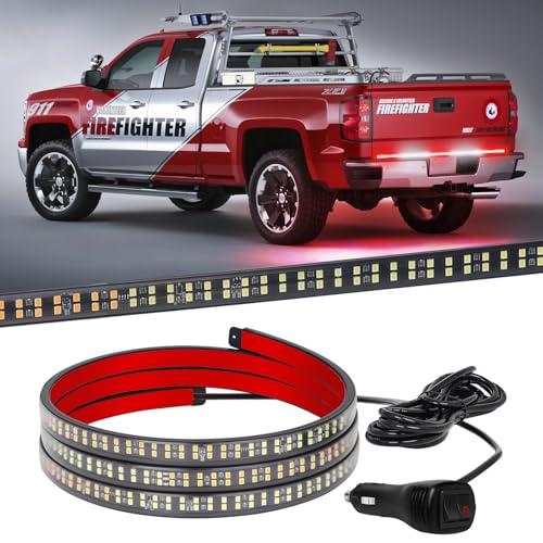 XRIDONSEN 60 inch Truck Tailgate Emergency Lights Strip 360 LED Rear Window Red White Strobe Firefighter Lights Warning Hazard Safety First Responder for Vehicles Trucks Pickup POV - color: Red/White