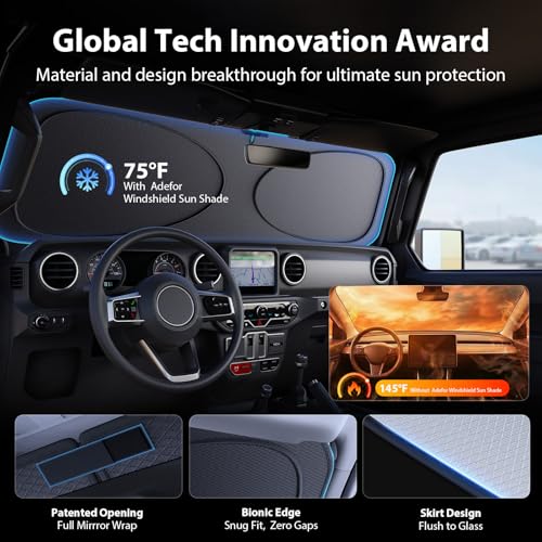 Upgraded Windshield Sun Shade for Jeep Wrangler 2000-2026 and Gladiator [Super Heat Insulation, 99.9% Sun Protection] Foldable Sunshade with Storage Bag, Car Accessories, XS (59 x 21 in) - size: Xs | 59"l X 21"w