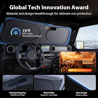 Upgraded Windshield Sun Shade for Jeep Wrangler 2000-2026 and Gladiator [Super Heat Insulation, 99.9% Sun Protection] Foldable Sunshade with Storage Bag, Car Accessories, XS (59 x 21 in) - size: Xs | 59"l X 21"w