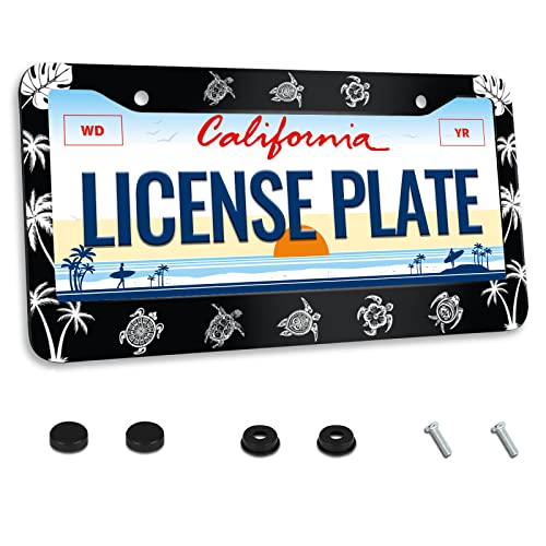 Sea Turtle License Plate Frame Turtle Animal Palm Tree for Car Decorative Parts Stainless Steel License Plate for Standard Us Canada License Plate Holder 12x6 Inch - color: Sea Turtle Animal, size: One size