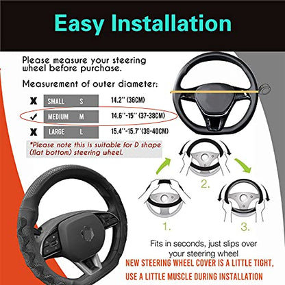 PINCTROT D Shaped 14.5-15 Inch Steering Wheel Cover Great Grip with 3D Honeycomb Anti-Slip Design, Flat Bottom 14.5-15 Inch (All Black) - color: 7.D-shaped,All Black, size: Medium(Standard) Size[14 1/2''-15'']