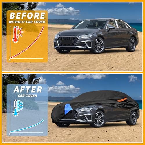 Waterproof All-Weather Universal Car Cover with Right Side Zipper, 190T Polyeste Black Blue Fits for Sedan 177" to 185" Length - size: Fit for Sedan Length 177" to 185"