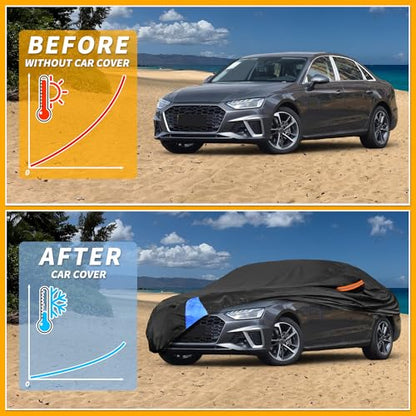 Waterproof All-Weather Universal Car Cover with Right Side Zipper, 190T Polyeste Black Blue Fits for Sedan 177" to 185" Length - size: Fit for Sedan Length 177" to 185"