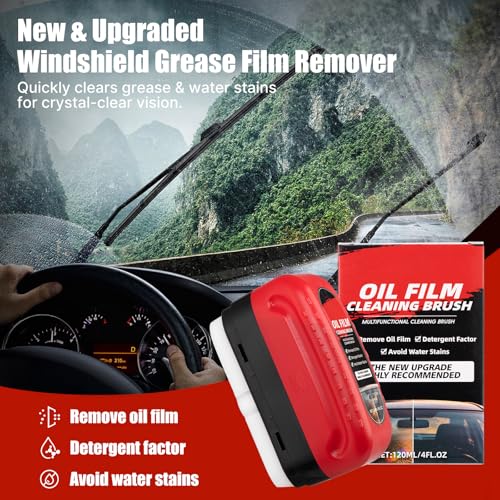 2-Pack Car Window Oil Film Remover & Windshield Cleaner Brush - Clear Vision Glass Cleaner Tool with Water Repellent, Removes Waxes, Oils & Road Film for Safe Driving