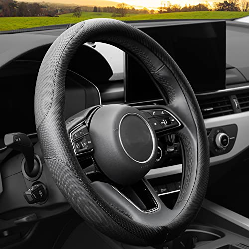 YHONGJT Soft Microfiber Leather Anti-Slip Car Steering Wheel Cover, Universal Fit 15 Inch for Women Girls, Fit Vehicles, Sedans, SUVS, Vans, Trucks - Black - color: C-Black