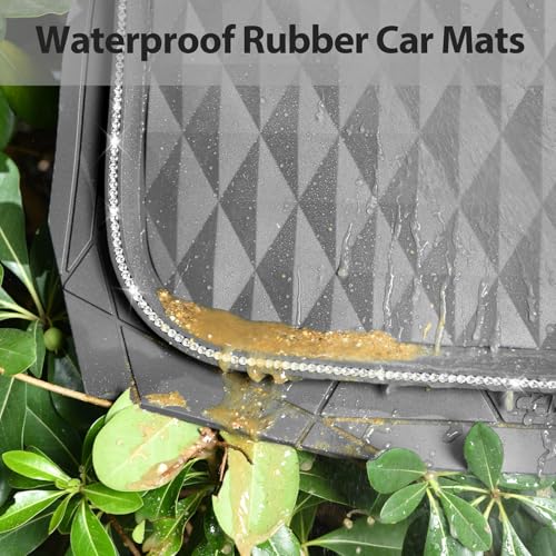 CAR PASS Bling Diamond Rubber Car Mats, Heavy Duty Deep Dish All-Weather Floor Mat Full Set Anti-Slip 3D Rhombus Waterproof Trim Fit Liner Universal Glitter Sparkly Shining Rhinestone, Gray Rubber - color: Gray Diamond