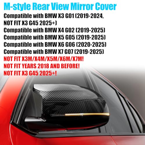 Jaronx Compatible with BMW Mirror Cover X3 G01 2019-2024,X4 G02/X5 G05/X7 G07 2019-2024,X6 G06 2020-2024, Clip-on M Style Horn Mirror Caps for BMW, Left Driver & Right Passenger (Carbon Fiber Pattern) - size: Mirror Cover Carbon Fiber Pattern