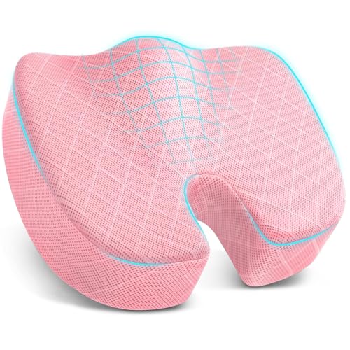 TushGuard Office/Car Seat Cushion, Non-Slip Sciatica & Back Coccyx Tailbone Pain Relief Chair Pad, Memory Foam Butt Pillow for Computer Desk, Wheelchair, Driving (Pink, XX-Large) - color: Pink, size: XX-Large