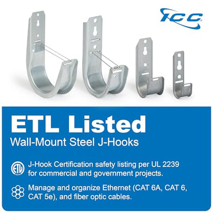 ICC 3/4-Inch Wall Mount J-Hook – 25-Pack, Cable Support 3/4" J Hooks Without Retainer Clips, Galvanized Steel with Zinc Finish – for Structured Cabling and Cable Management - size: 3/4 in, style: Wall Mount