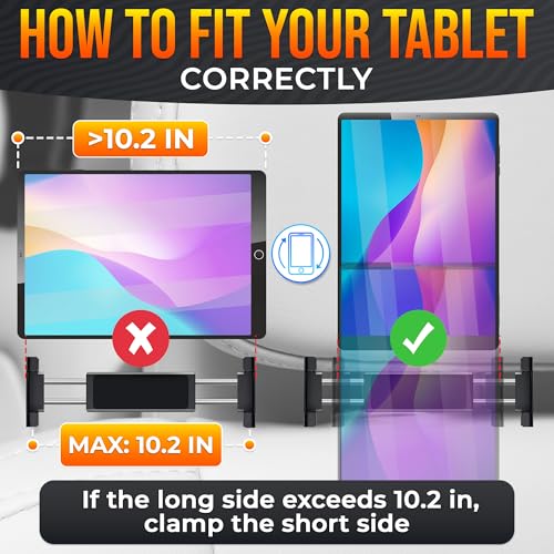 Car Headrest Tablet Holder for 5.5"-11" Devices - Tablet Headrest Mount with 360° Rotation & Charging Port Access - Quick Install & Adjustable Car Tablet Holder Сompatible with Smartphones and Tablets