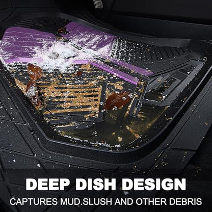 CAR PASS Heavy Duty Rubber Car Mats, Deep-Dish Car Floor Mats All Weather, Universal Two-Tone Trim-to-Fit for SUVs Trucks Sedans, Waterproof Anti-Slip, 3 Pieces V12 Black and Metallic Purple - color: Black and Purple