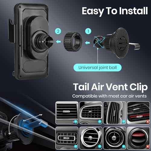 Car Phone Holder with 15W Wireless Car Charger, Car Vent Mount with Induction Opening and Closing, Air Vent Phone Stand with Horizontal and Vertical Screen Rotation Adjustment for iPhone - Blcak - color: Black